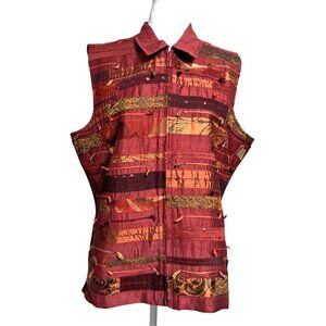 Coldwater Creek Vest Womens Size L Wearable Art Embellished Beads Sequins Stitch
